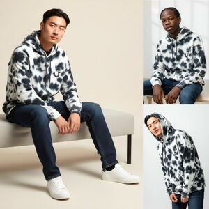 True Religion Hoodie Tie-Dye Long Sleeve Slip Pocket Pullover Logo Tie-Dye Logo